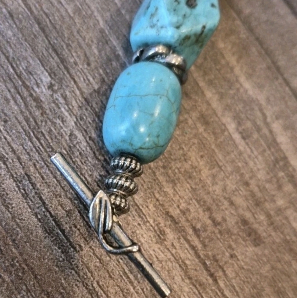 Vtg Chunky Turquoise Nugget Necklace Non-magnetic Silver Tone Spacers - Picture 9 of 10